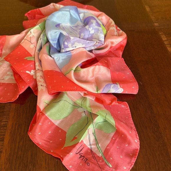 Vera Bradley Pink and Purple Floral Scarf all silk - Picture 3 of 11
